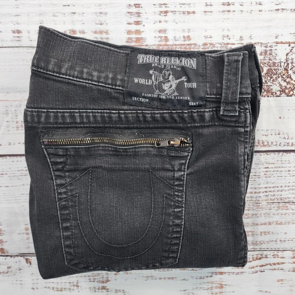 NWOT True Religion Moto Black Denim Zipper Biker Slim Jeans Mens 40 T4910